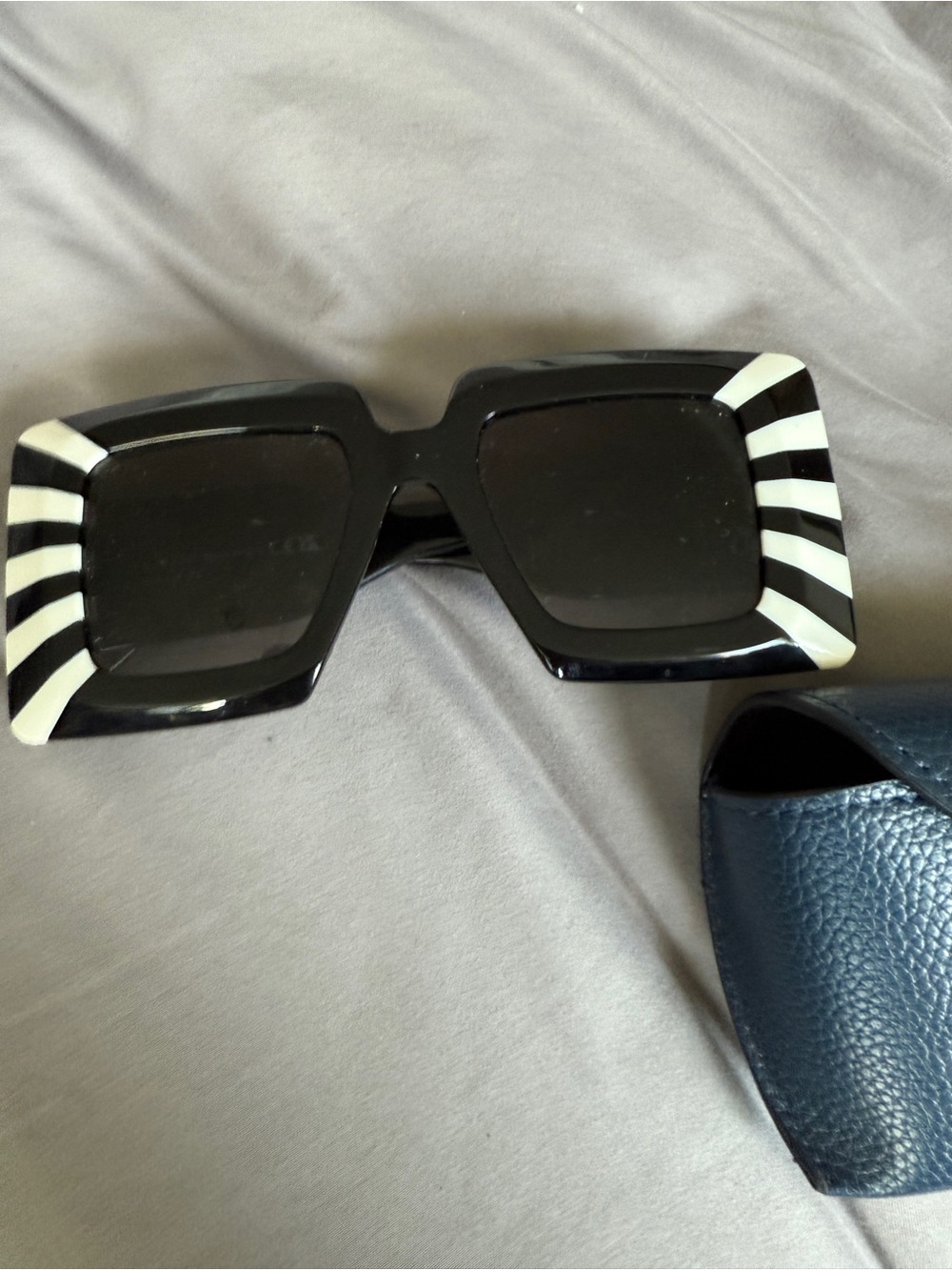Loewe Black Square Sunglasses with White Striped Corners
